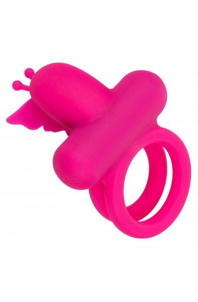 Silicone Rechargeable Dual Butterfly Ring - Pink