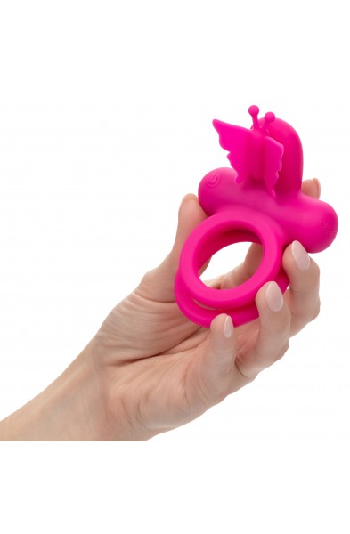 Silicone Rechargeable Dual Butterfly Ring - Pink