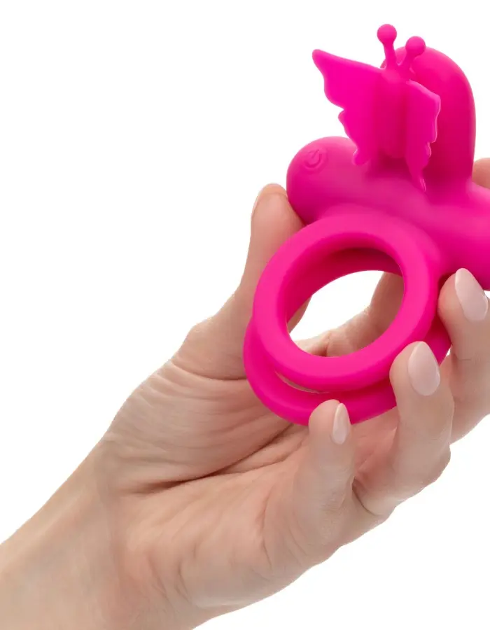 Silicone Rechargeable Dual Butterfly Ring - Pink