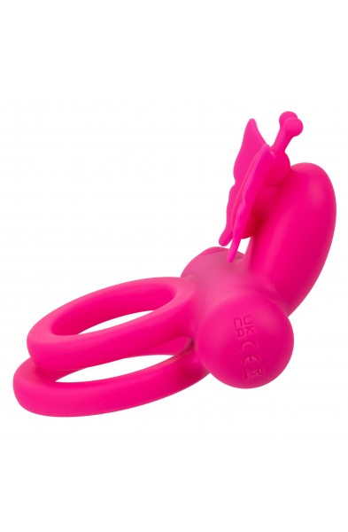 Silicone Rechargeable Dual Butterfly Ring - Pink