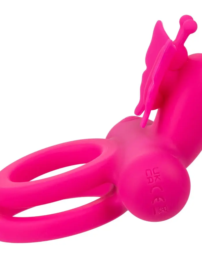 Silicone Rechargeable Dual Butterfly Ring - Pink