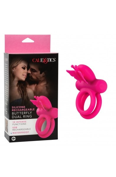 Silicone Rechargeable Dual Butterfly Ring - Pink