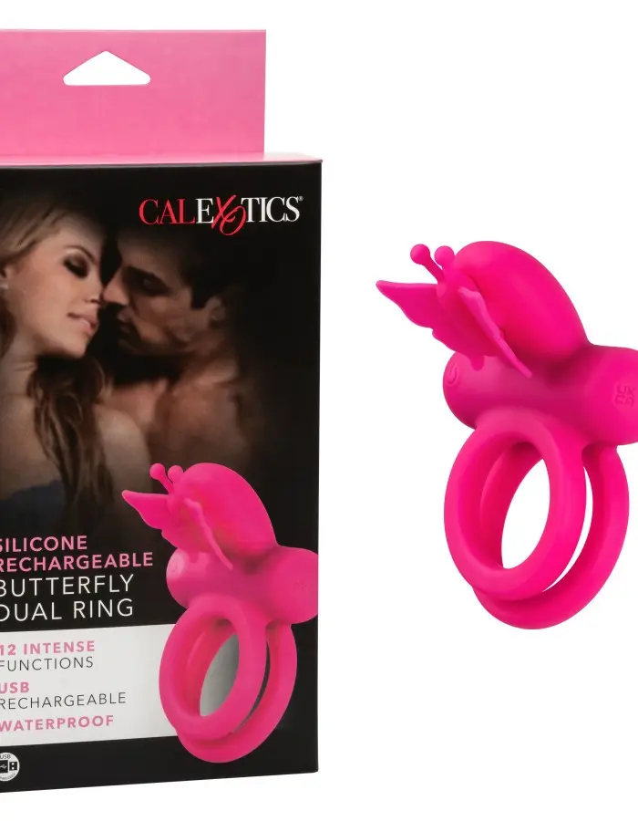 Silicone Rechargeable Dual Butterfly Ring - Pink