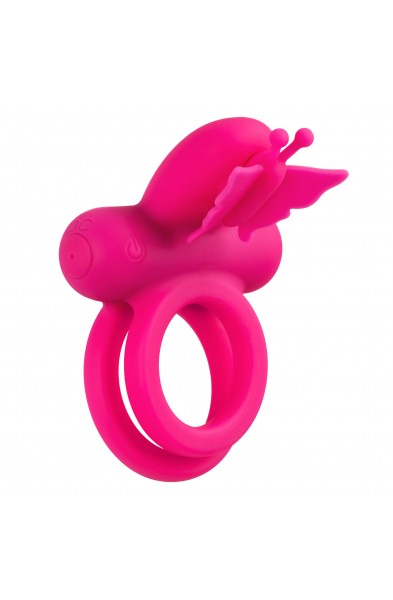 Silicone Rechargeable Dual Butterfly Ring - Pink