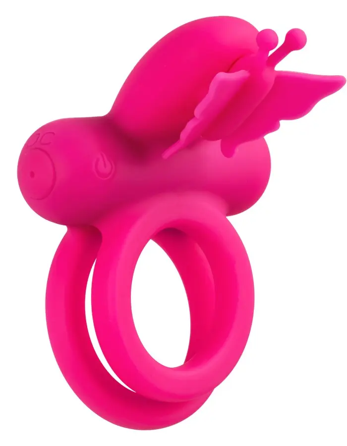 Silicone Rechargeable Dual Butterfly Ring - Pink