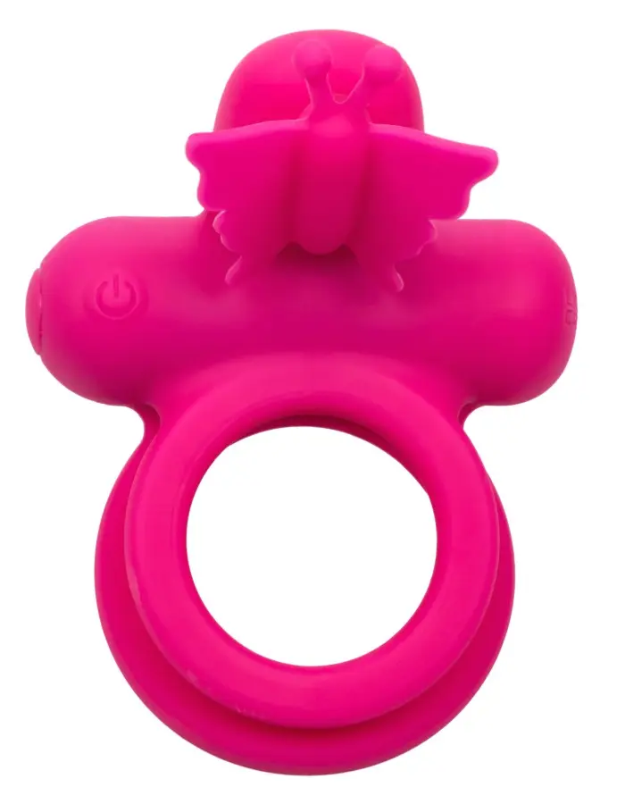 Silicone Rechargeable Dual Butterfly Ring - Pink