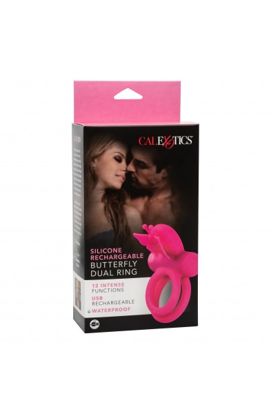 Silicone Rechargeable Dual Butterfly Ring - Pink