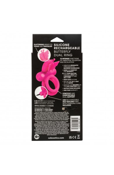 Silicone Rechargeable Dual Butterfly Ring - Pink