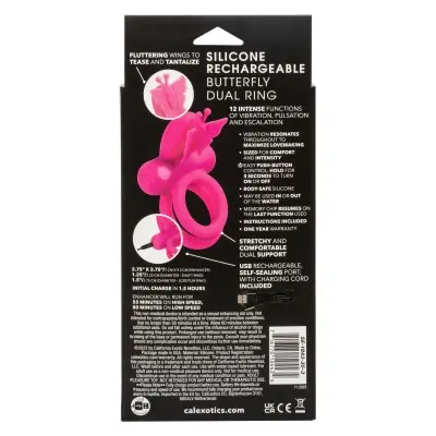 Silicone Rechargeable Dual Butterfly Ring - Pink