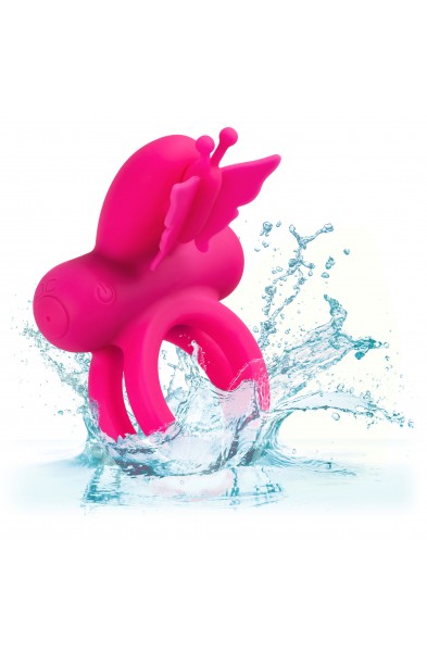 Silicone Rechargeable Dual Butterfly Ring - Pink