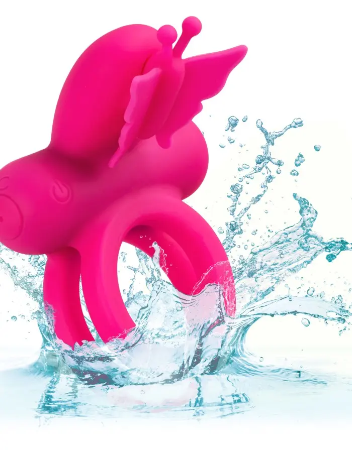 Silicone Rechargeable Dual Butterfly Ring - Pink