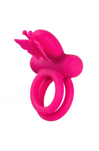 Silicone Rechargeable Dual Butterfly Ring - Pink