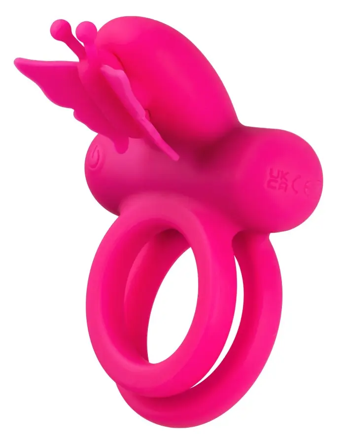 Silicone Rechargeable Dual Butterfly Ring - Pink