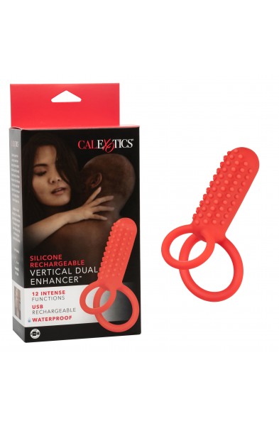 Silicone Rechargeable Vertical Dual Enhancer - Red