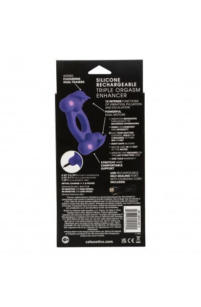 Silicone Rechargeable Triple Orgasm Enhancer -  Purple