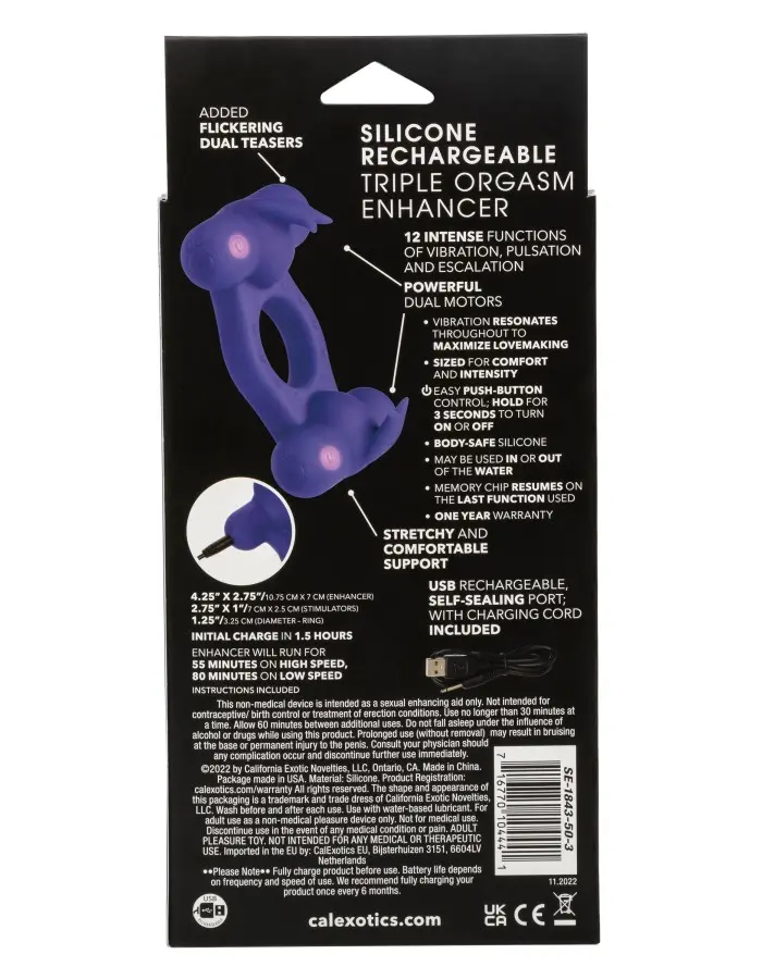 Silicone Rechargeable Triple Orgasm Enhancer - Purple