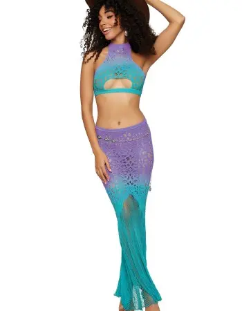 Seamless Bralette and Long Skirt - One Size - Wisteria/ocean