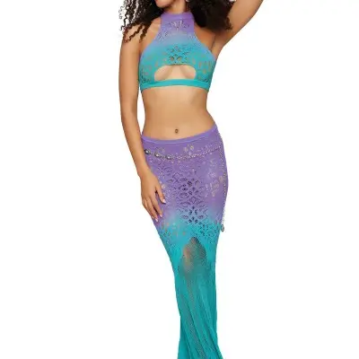 Seamless Bralette and Long Skirt - One Size - Wisteria/ocean