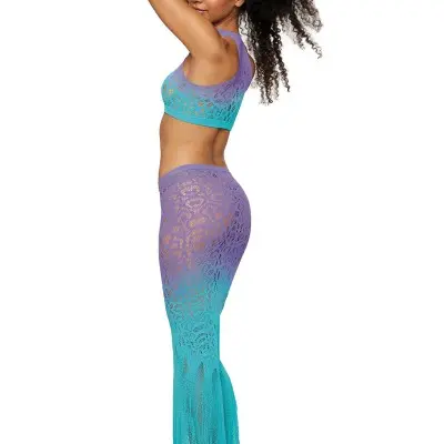 Seamless Bralette and Long Skirt - One Size - Wisteria/ocean