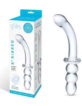 8 Inch Ribbed G-Spot Glass Dildo - Clear