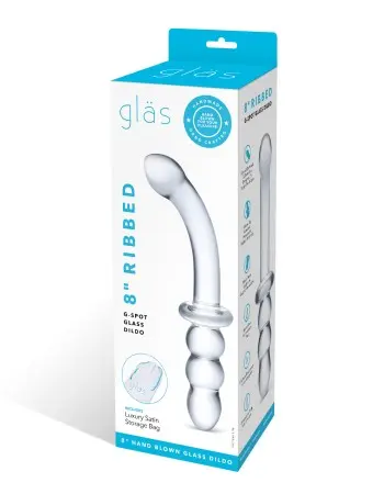 8 Inch Ribbed G-Spot Glass Dildo - Clear