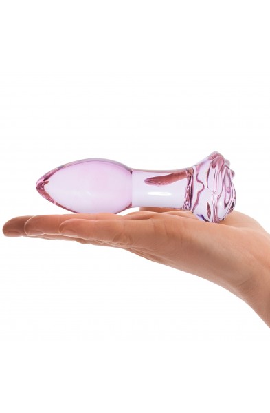 5 Inch Rosebud Glass Butt Plug - Pink