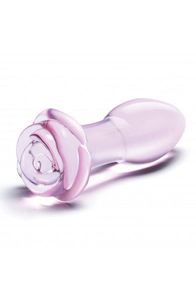 5 Inch Rosebud Glass Butt Plug - Pink