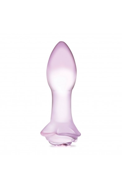 5 Inch Rosebud Glass Butt Plug - Pink