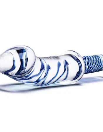 11 Inch Realistic Double Ended Glass Dildo With  Handle - Blue/clear