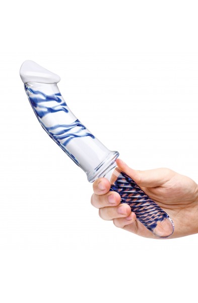 11 Inch Realistic Double Ended Glass Dildo With  Handle - Blue/clear