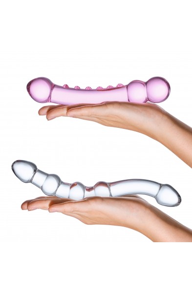 2 Pc Double Pleasure Glass Dildo Set - Pink/clear