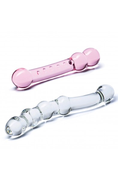 2 Pc Double Pleasure Glass Dildo Set - Pink/clear