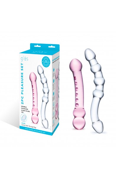 2 Pc Double Pleasure Glass Dildo Set - Pink/clear