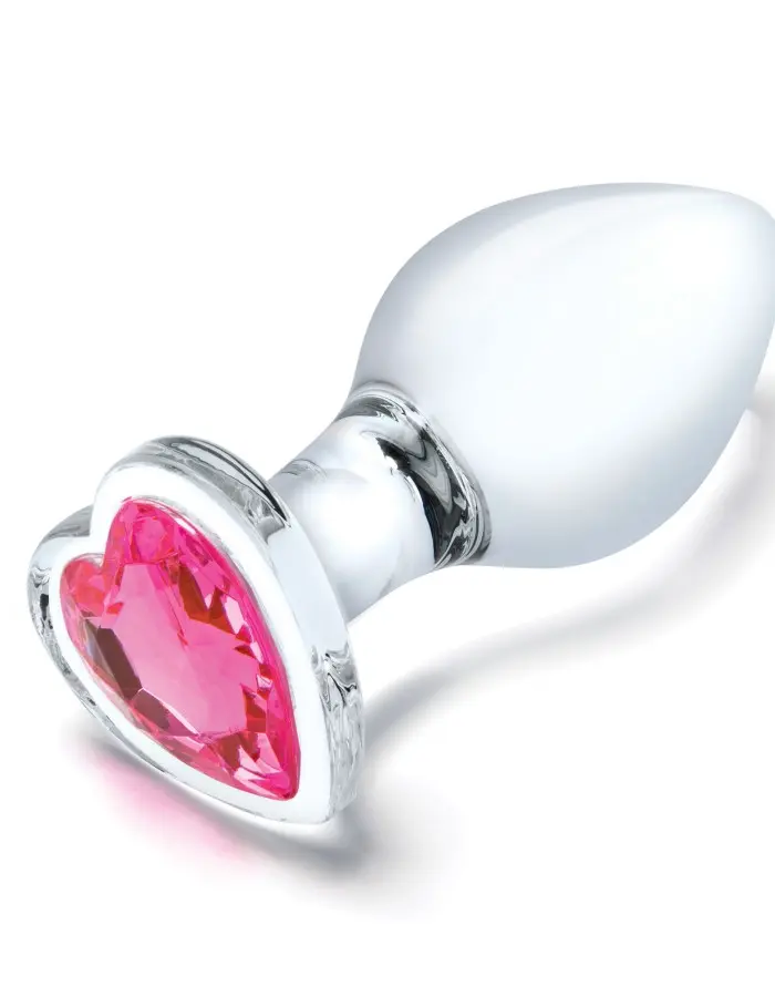 3 Pc Heart Jewel Glass Anal Training Kit -  Clear/pink