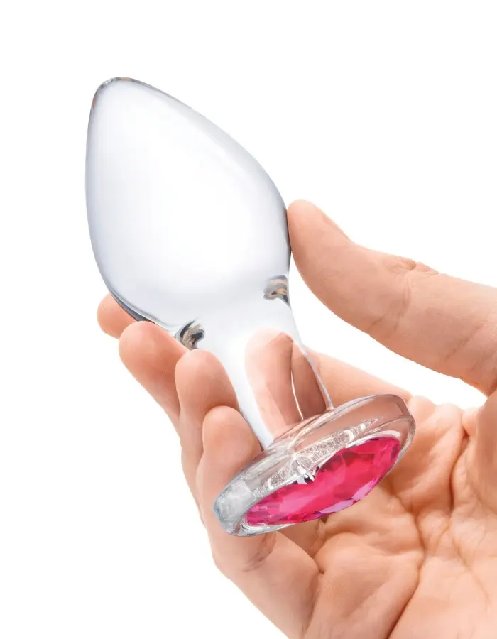 3 Pc Heart Jewel Glass Anal Training Kit -  Clear/pink