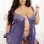 3 Pc Slitted Babydoll With Ruffle Trims a Garter  Panty and Laced Garters - Queen - Ultra Violet