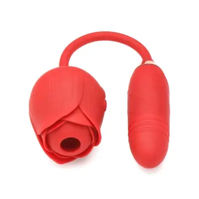 Bloomgasm Romping Rose Suction and Thrusting  Vibrator - Red