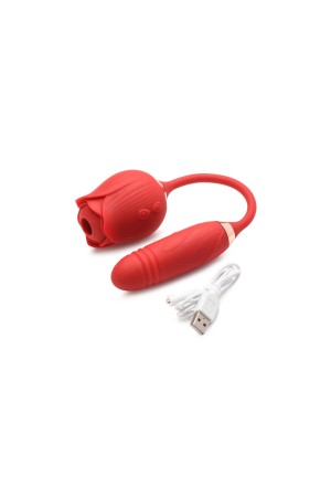 Bloomgasm Romping Rose Suction and Thrusting  Vibrator - Red