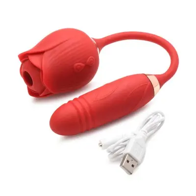 Bloomgasm Romping Rose Suction and Thrusting  Vibrator - Red