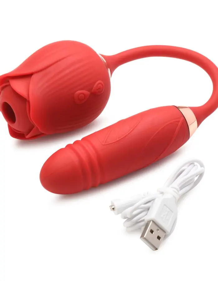 Bloomgasm Romping Rose Suction and Thrusting  Vibrator - Red
