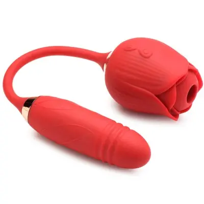 Bloomgasm Romping Rose Suction and Thrusting  Vibrator - Red