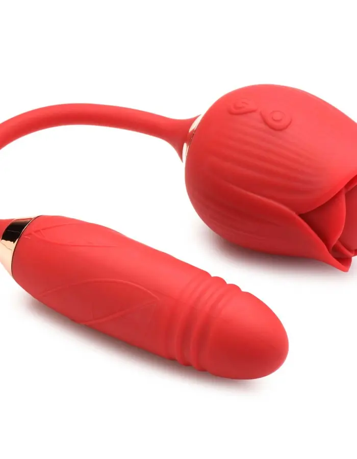 Bloomgasm Romping Rose Suction and Thrusting  Vibrator - Red