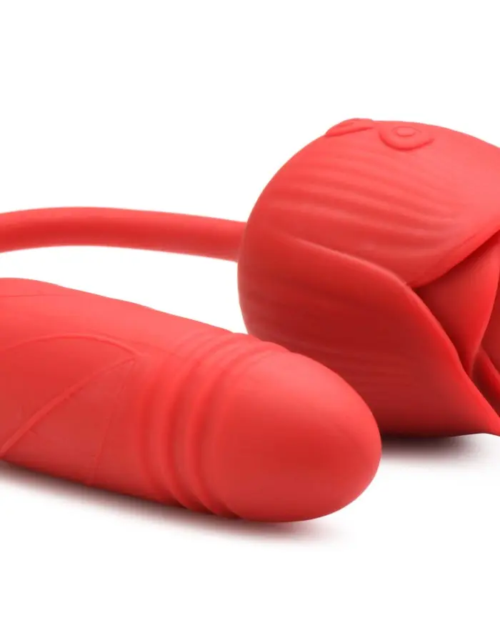 Bloomgasm Romping Rose Suction and Thrusting  Vibrator - Red