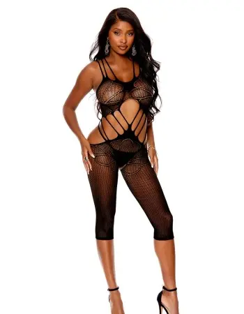Crochet Cropped Bodystocking - One Size - Black