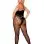 Opaque and Crochet Vertical Striped Footless Bodystocking - Queen Size - Black
