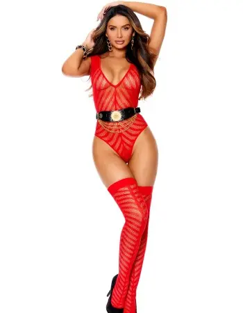 Chevron Striped Teddy and Matching Stockings - One Size - Red