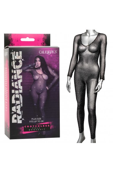 Radiance Crotchless Full Body Suit - Queen - Black