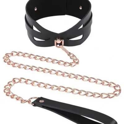 Brat Collar and Leash - Black / Rose Gold