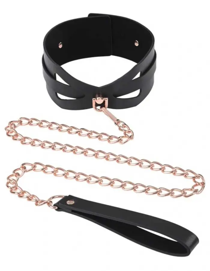 Brat Collar and Leash - Black / Rose Gold