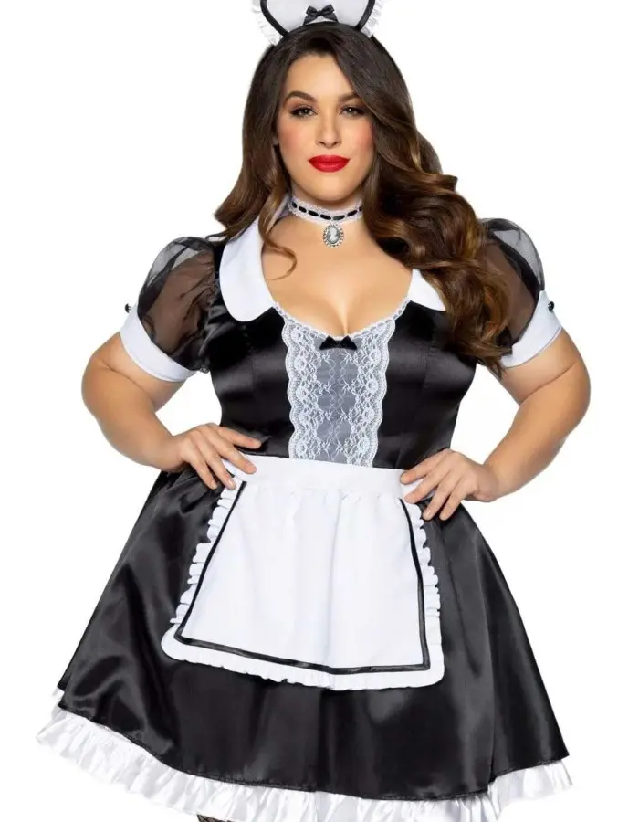 Plus Classic French Maid Costume - 3x/4x - Black / White